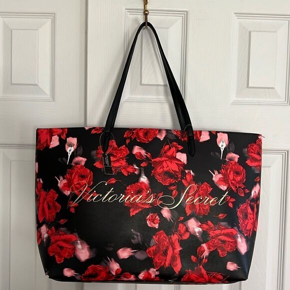 Victoria's Secret Limited Edition Large Red Floral Rose Tote Bag - Picture 3 of 8